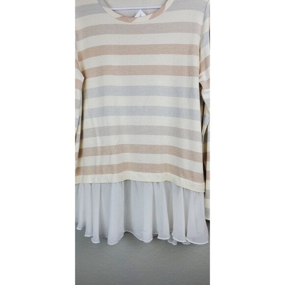 NWT Cha Cha Vente Medium Long Sleeve Layered-Look Top Metallic Stripes - Picture 2 of 9